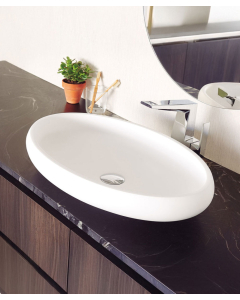 Ovales Aufsatzwaschbecken Eslida aus Solid Surface – Weiß