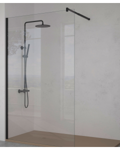 Paroi de douche en verre transparent avec profilé et barre de stabilisation noir