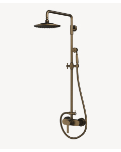 Colonne de douche laiton antique avec pomme de douche 200 mm etdouchette à main et mitigeur mécanique 