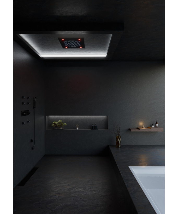 Thermostatische LED-Duschsystem-Kombination, Schwarz – 600x800 mm