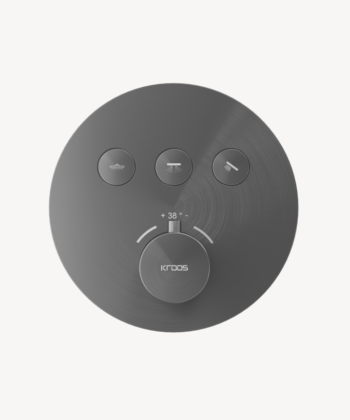 Thermostatisches Duschset mit runder Unterputz-Kopfbrause – Gun Metal