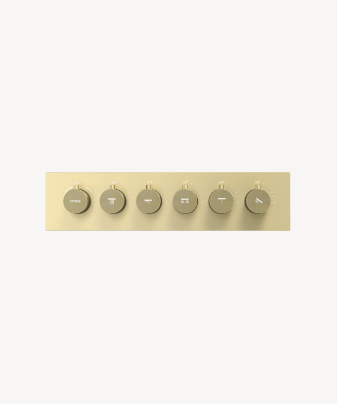 Thermostatische Duschsystem-Komposition mit LED-Regenhimmel und Chromotherapie – 80x60 cm – Gebürstetes Gold