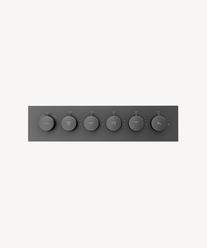 Thermostatische Duschkomposition mit LED-Regenhimmel und Chromotherapie - 80x60 cm - Gun Metal