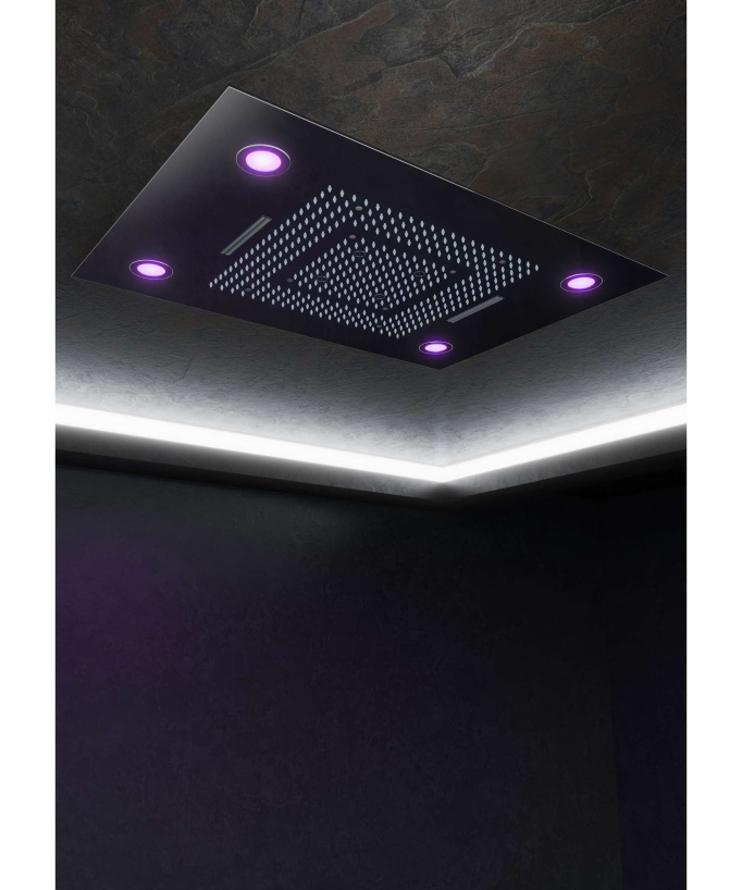 Thermostatische Duschlösung mit LED-Regendusche und Chromotherapie – 80x60 cm
