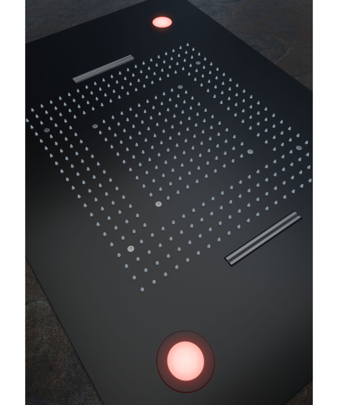 Thermostatische LED-Duschsystem-Kombination, Schwarz – 600x800 mm