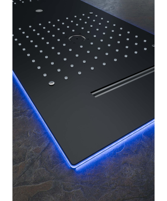 Moderne Thermostat-Duschsystem Schwarz – LED-Regenhimmel 900 x 300 mm, 3 Körperdüsen