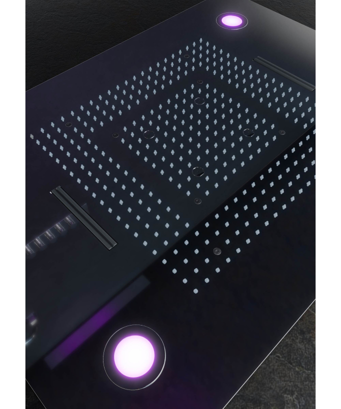 Thermostatische Duschlösung mit LED-Regendusche und Chromotherapie – 80x60 cm