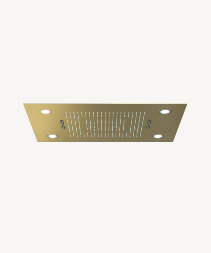 Thermostatische Duschsystem-Komposition mit LED-Regenhimmel und Chromotherapie – 80x60 cm – Gebürstetes Gold