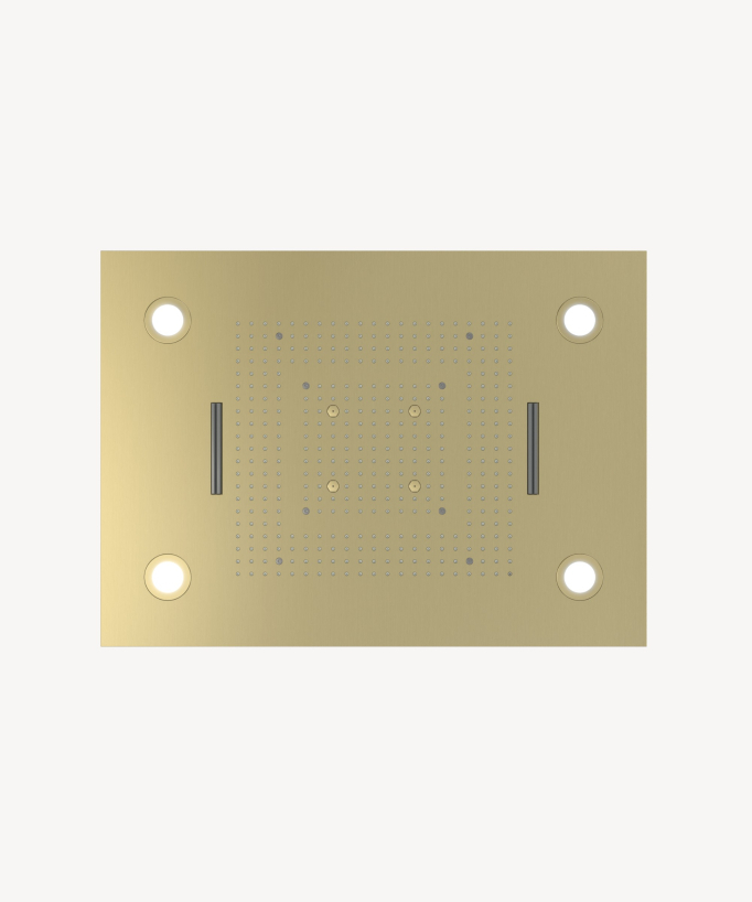 Thermostatische Duschsystem-Komposition mit LED-Regenhimmel und Chromotherapie – 80x60 cm – Gebürstetes Gold