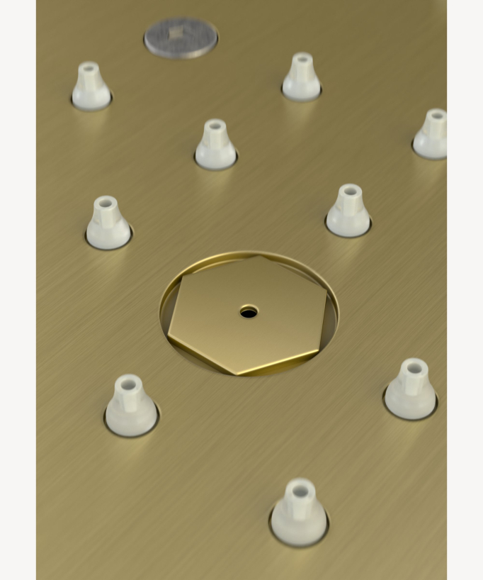 Thermostatische Duschsystem-Komposition mit LED-Regenhimmel und Chromotherapie – 80x60 cm – Gebürstetes Gold