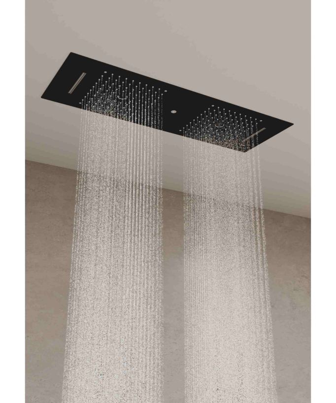 Moderne Thermostat-Duschsystem Schwarz – LED-Regenhimmel 900 x 300 mm, 3 Körperdüsen