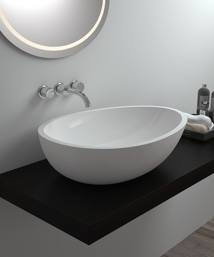Ovales Aufsatzwaschbecken aus Solid Surface Mattweiß - Nkayi