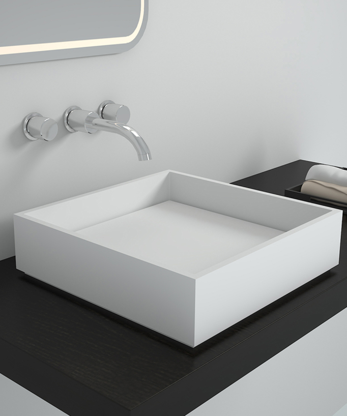Quadratische Aufsatzwaschschale aus Solid Surface Mattweiß – Boma