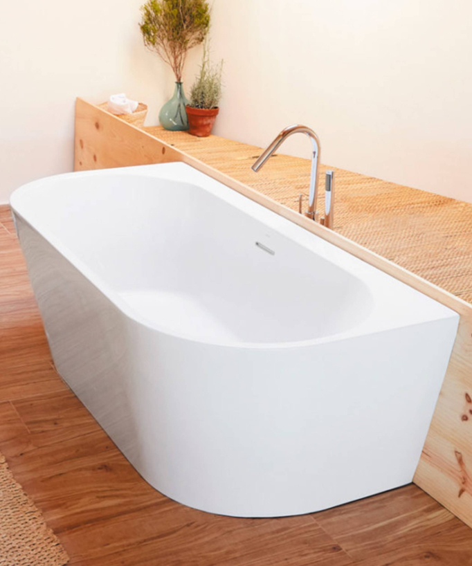Baignoire semi-îlot murale blanc brillant - Torino muro