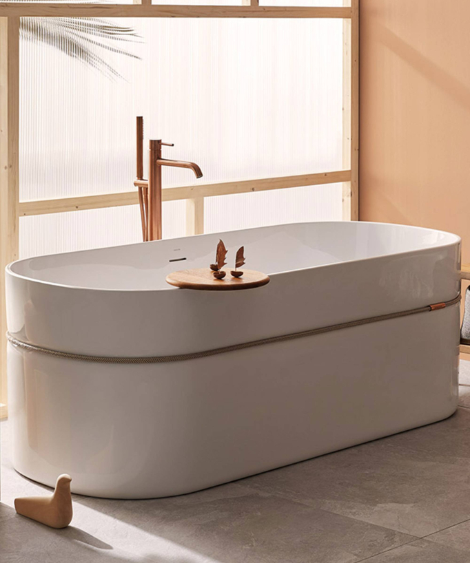Freistehende Acryl-Badewanne mit Zierkordel Weiß glänzend - Tempo