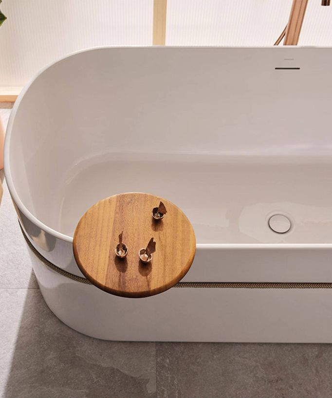 Freistehende Acryl-Badewanne mit Zierkordel Weiß glänzend - Tempo