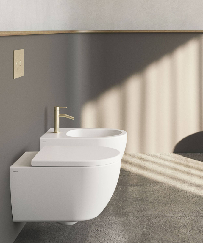 Wand-Tiefspül-WC mit Sitz, Weiß matt – Arc