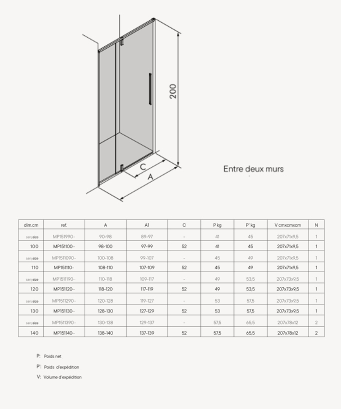 Pivot-Duschwand Slim schwarz