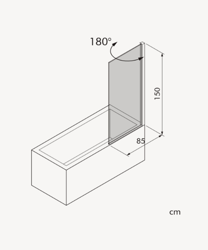 Schwenkbare Badewannenabtrennung 85 x 150 cm – Chrom