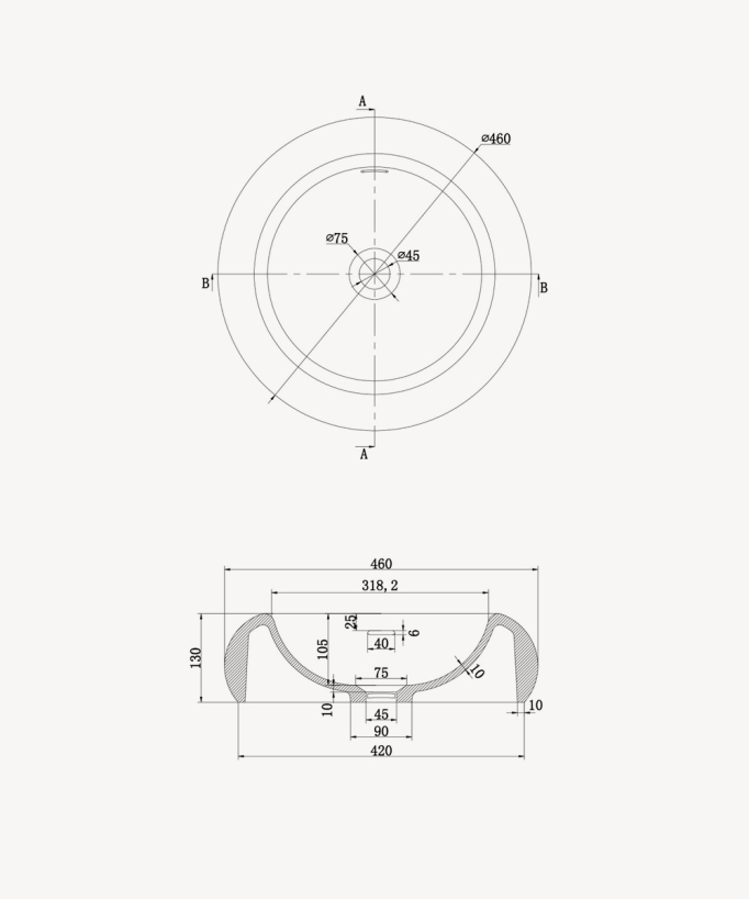 Runde Aufsatzwaschschale aus Solid Surface, mattweiß – Sibiti