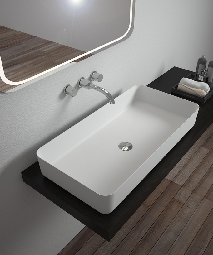 Aufsatzwaschbecken rechteckig Solid Surface Weiß Matt - Mbandaka