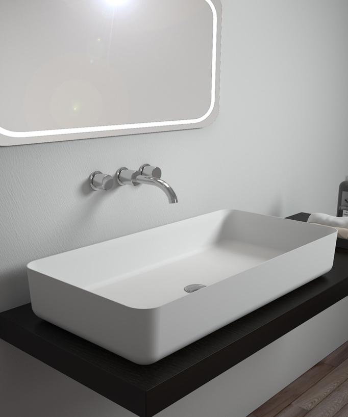 Aufsatzwaschbecken rechteckig Solid Surface Weiß Matt - Mbandaka