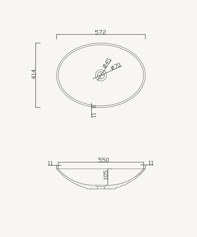 Kabinda Aufsatzwaschbecken oval Solid Surface Mattweiß