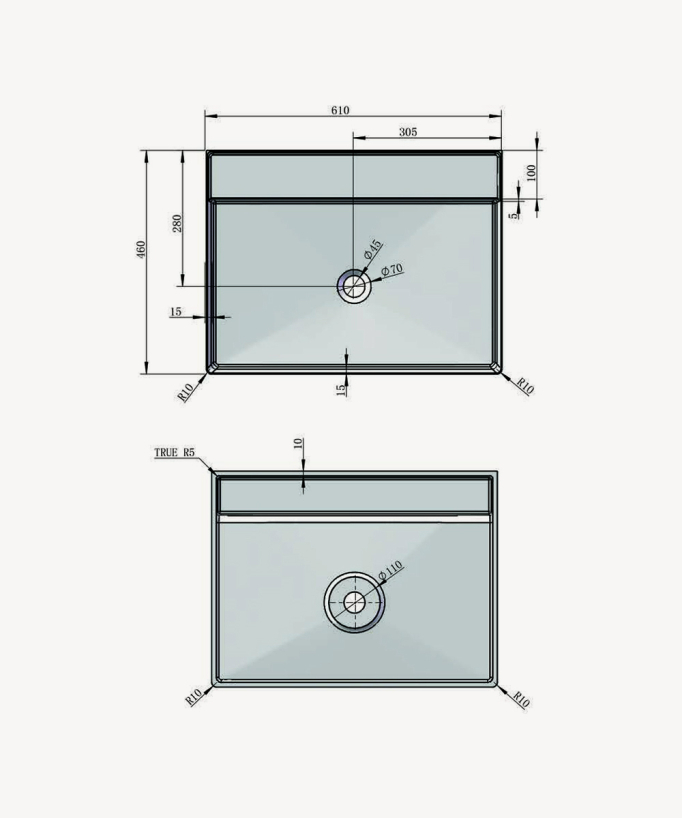 Aufsatzwaschbecken rechteckig Solid Surface - Baraka
