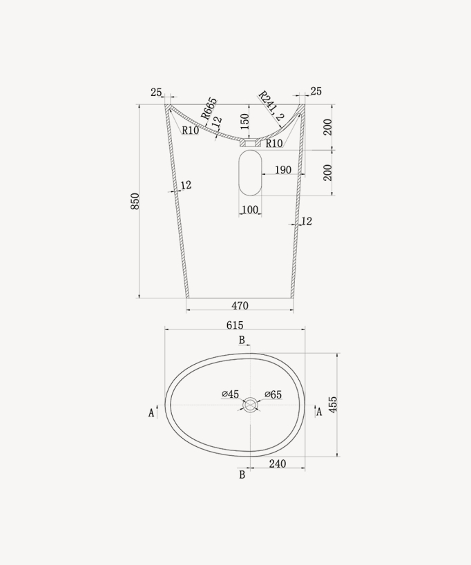 Standwaschbecken oval Aufsatz aus Mineralwerkstoff Weiß matt - Soukané