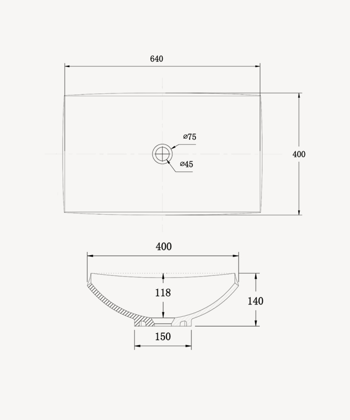 Rechteckiges Aufsatzwaschbecken aus Solid Surface, mattweiß - Kamina