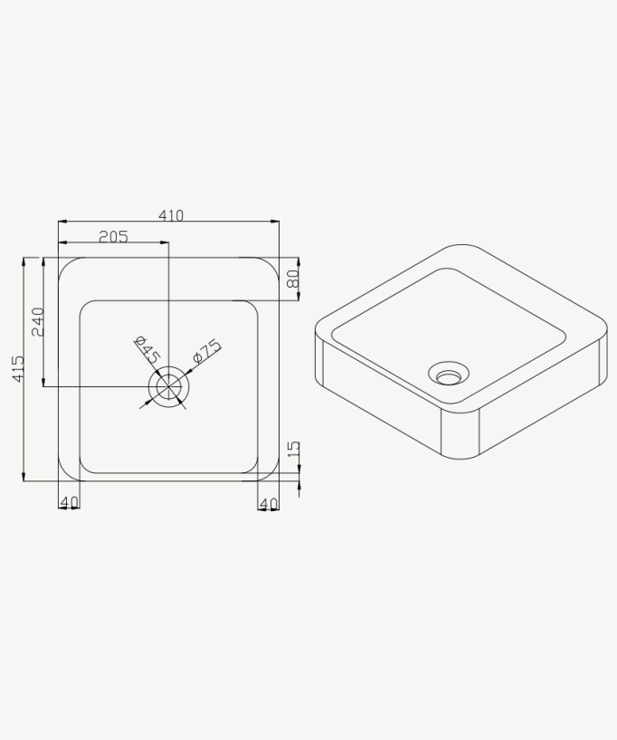 Aufsatzwaschbecken Quadrat aus Solid Surface Matt Weiß - Luna