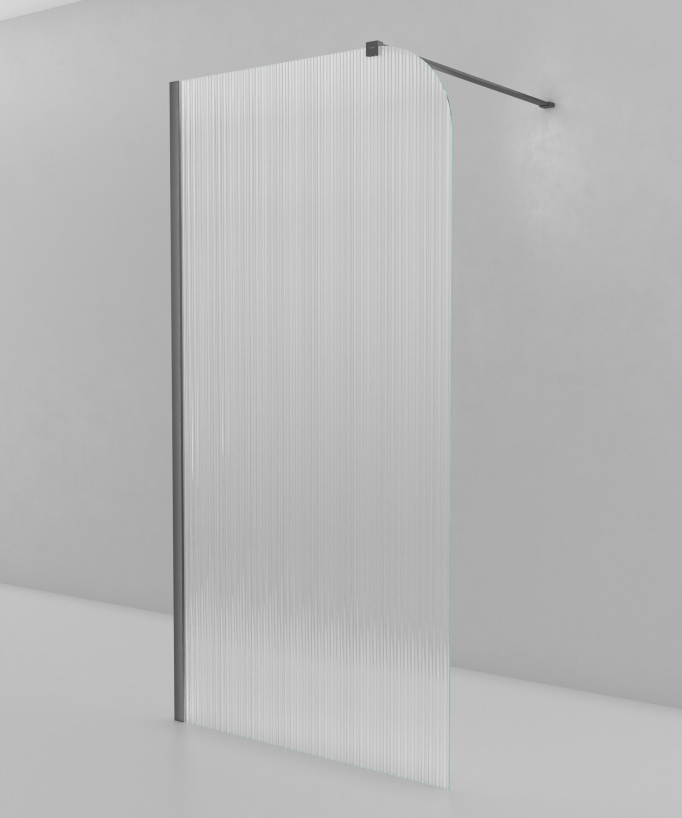 Cuba – Feste Duschwand aus geriffeltem Glas mit Gunmetal-Profil