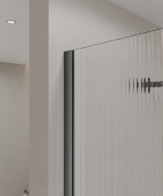 Cuba – Feste Duschwand aus geriffeltem Glas mit Gunmetal-Profil