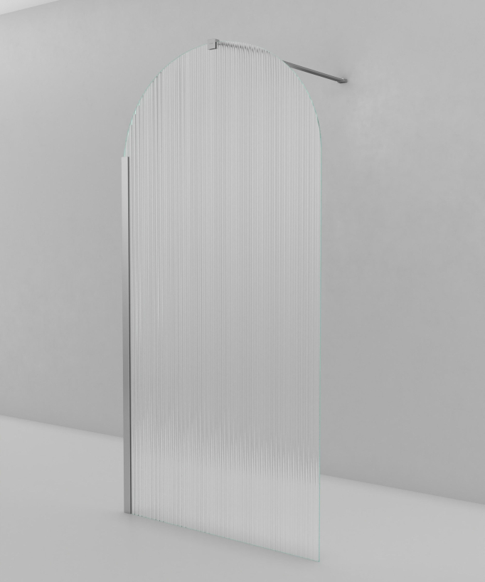 Nisa - Feste Duschwand aus gerundetem, geriffeltem Glas, Chrom