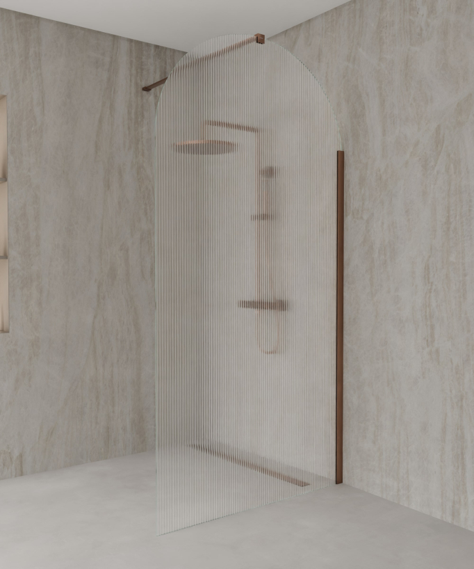 Nisa – Duschwand Walk-in geriffeltes, abgerundetes Glas mit gebürstetem Roségold-Profil