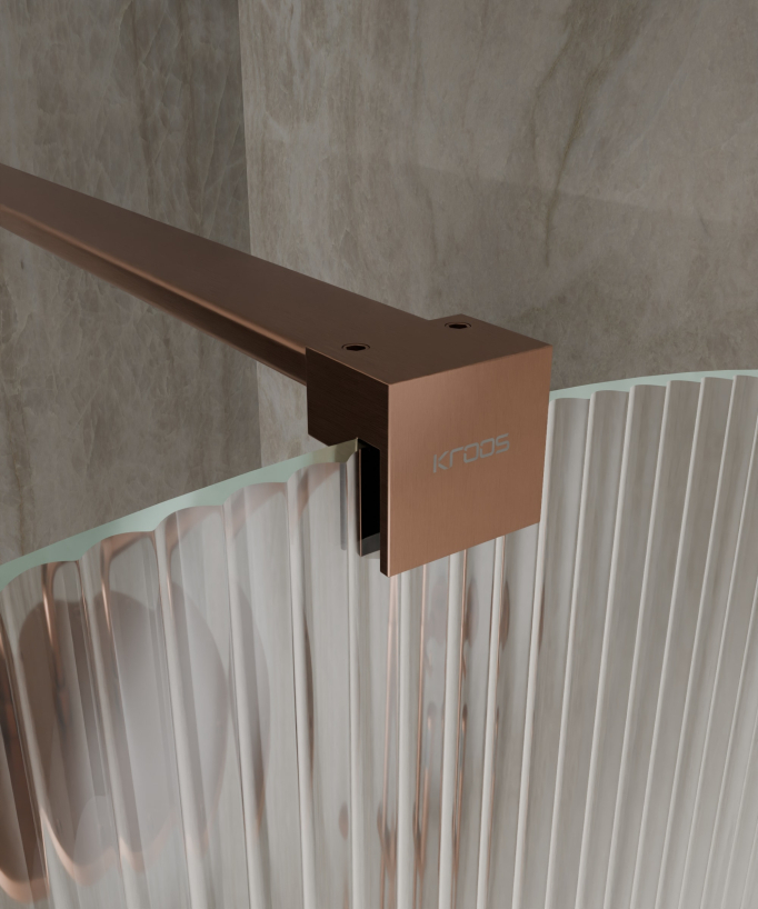 Nisa – Duschwand Walk-in geriffeltes, abgerundetes Glas mit gebürstetem Roségold-Profil