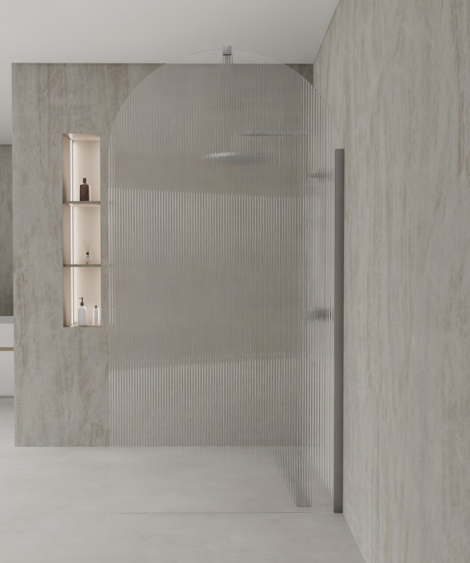 Nisa – Duschwand Bogenstruktur geriffeltes Glas, Gunmetal-Finish