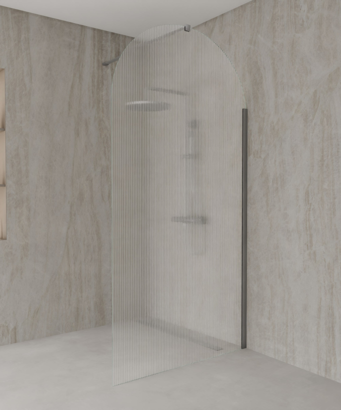 Nisa – Duschwand Bogenstruktur geriffeltes Glas, Gunmetal-Finish