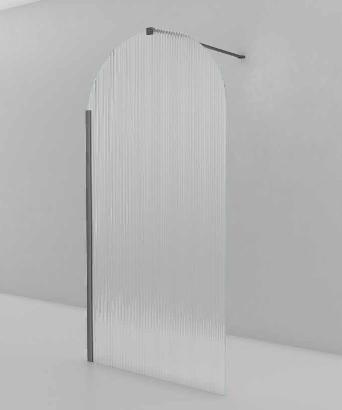 Nisa – Duschwand Bogenstruktur geriffeltes Glas, Gunmetal-Finish