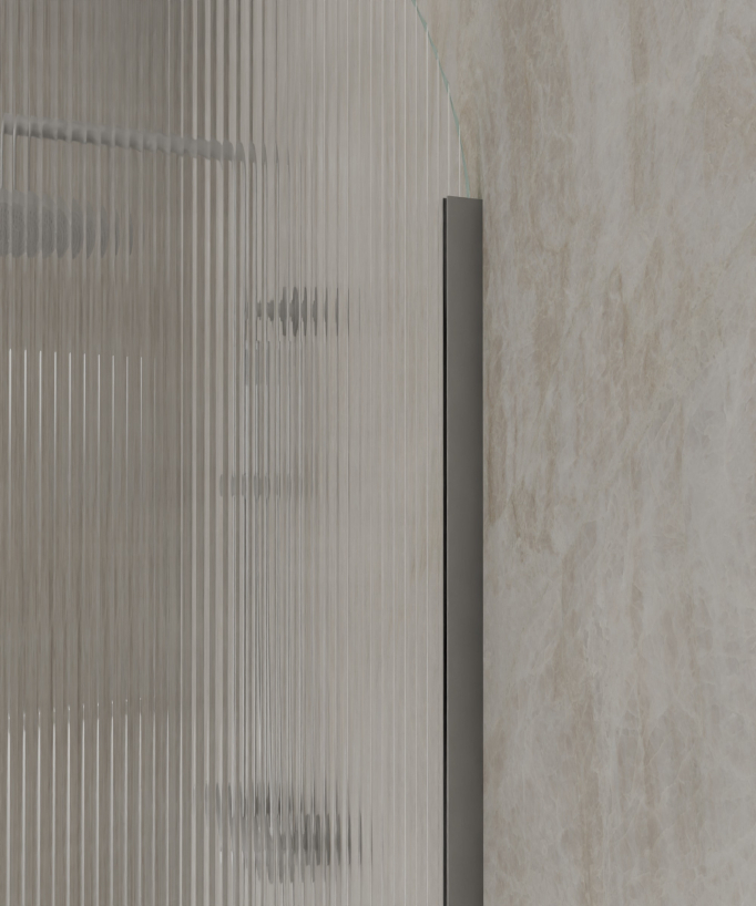 Nisa – Duschwand Bogenstruktur geriffeltes Glas, Gunmetal-Finish