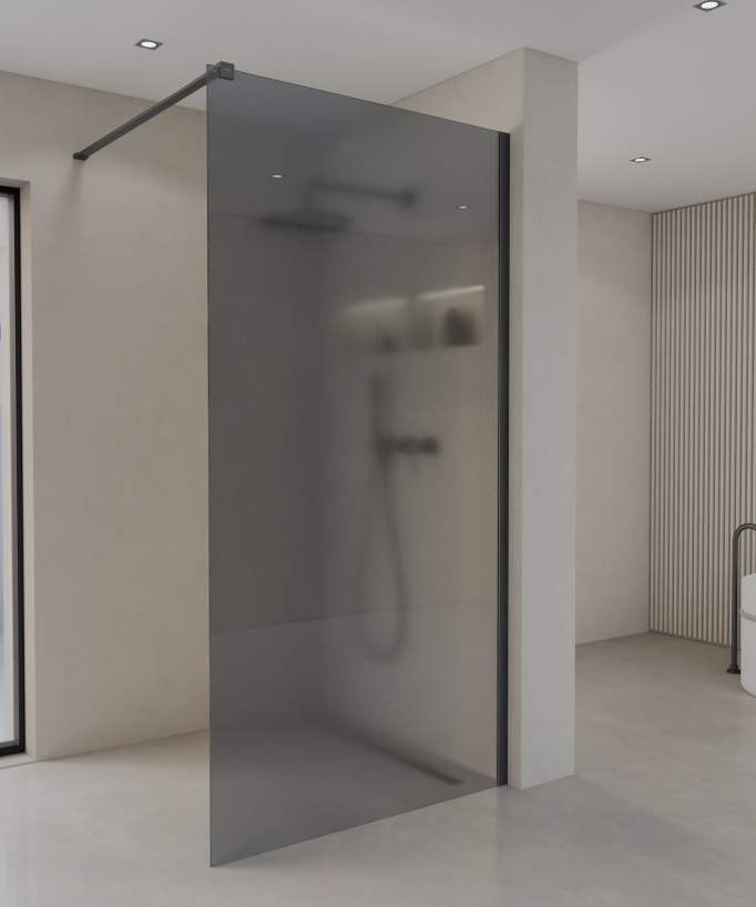 Seia – Feste Duschwand Rauchglas mit Profil gunmetal