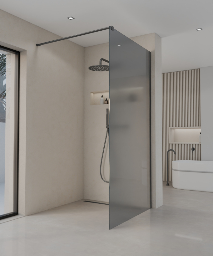 Seia – Feste Duschwand Rauchglas mit Profil gunmetal