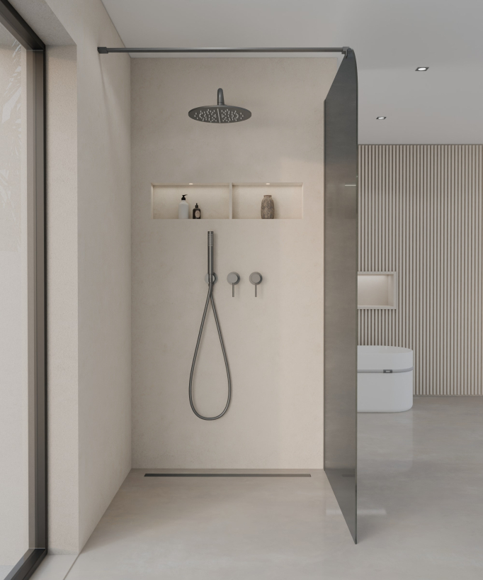 Beja - Feste Duschabtrennung Rauchglas, Profil Gunmetal