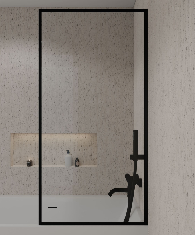 Guadra Schwarze Duschabtrennung für Badewanne, feststehend