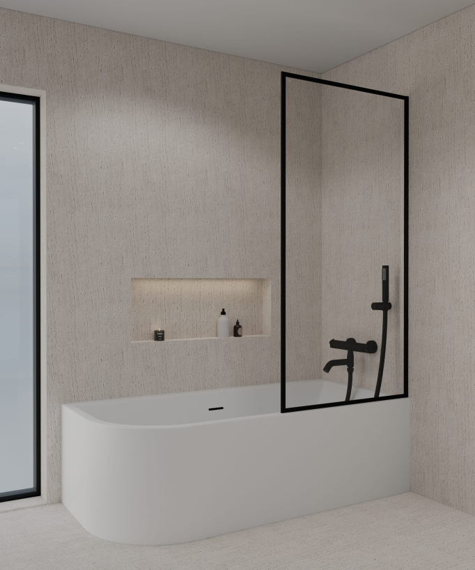 Guadra Schwarze Duschabtrennung für Badewanne, feststehend