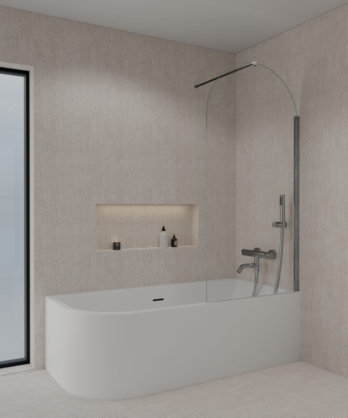 Feststehende Badewannenabtrennung Chrom 70 x 140 cm Leira