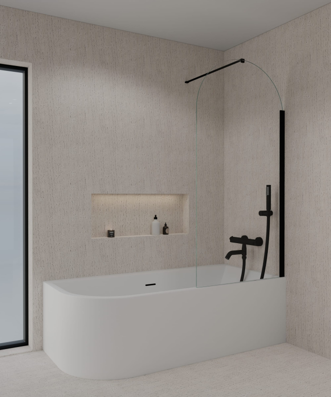 Duschabtrennung Badewanne Schwarz ESG 70 cm – Leira