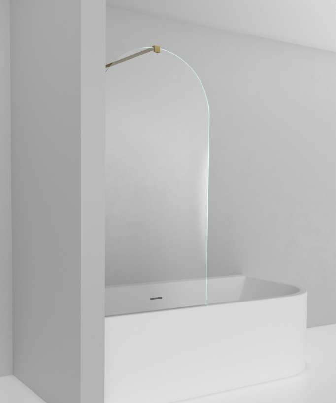 Feste Badewannenabtrennung 140 x 70 cm, gebürstetes Goldprofil - Leira