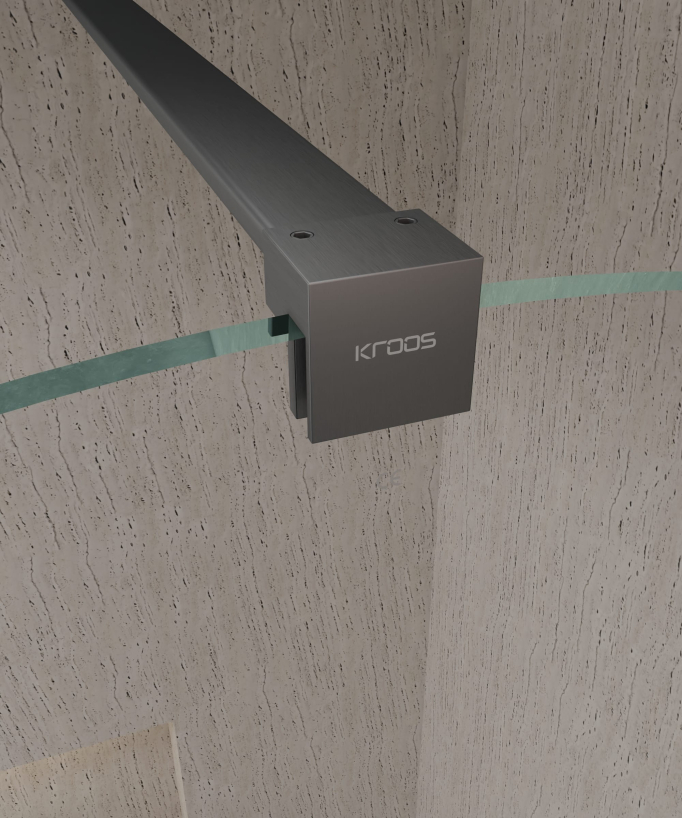 Feste Badewannenabtrennung 70 x 140 cm aus 8 mm Sicherheitsglas, rund, mit Profil und Stabilisationsstange in Gun Metal – Leira