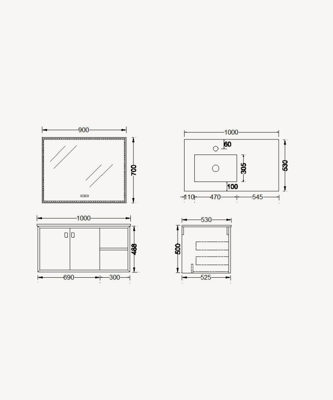 Waschtischunterschrank Schwarz Pondichéry – 100 cm